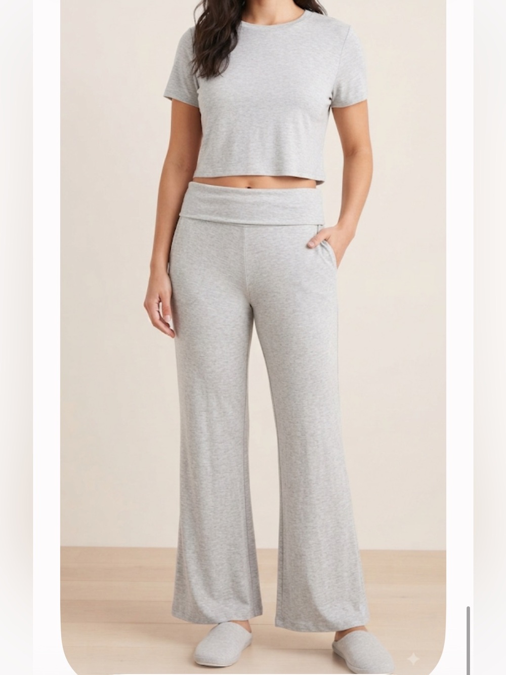 WOMEN’S Two Piece Lounge Set Grey Foldover Flare XL NWOT